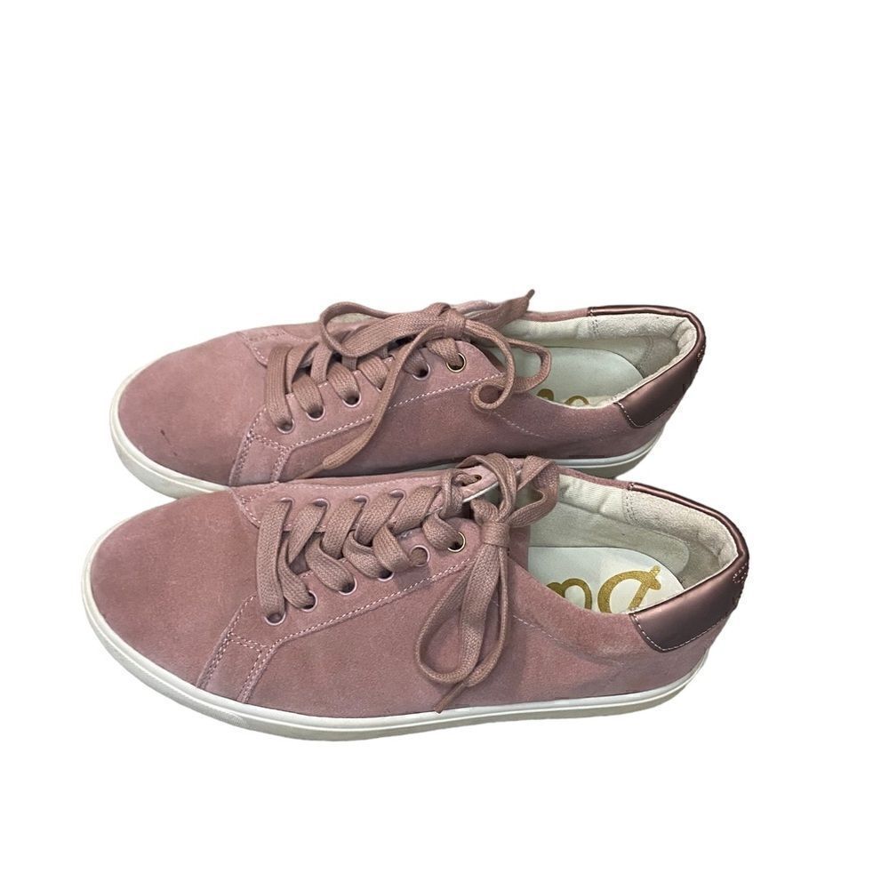 Sam Edelman Ethyl Cameo Pink Suede Lace-Up Low-Top Designer Sneakers